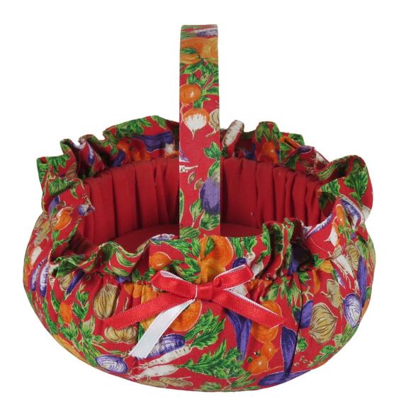 Fabric Gift Basket Veggie Fruit Print Kitchen Decor Red, Soft Approx. 6" Easter - Picture 1 of 12